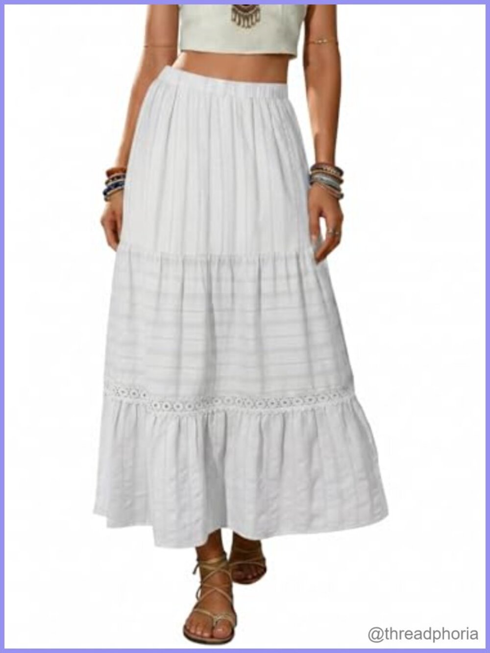 Boho Tiered High Waisted Cotton Flowy Long Skirt